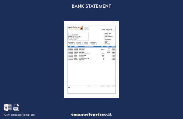 modello di parole per estratto conto bancario Libia Yaqeen in stile verificato